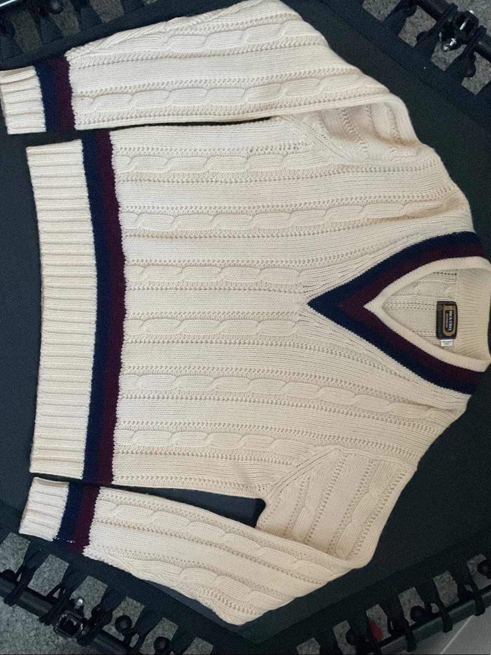 Men's Cream Cable Knit Paca-Links Drummond V-Neck Sweater XL , Pure virgin wool